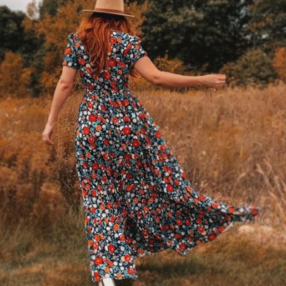 Maxi  Black Floral Dress